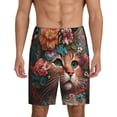 thumbnail image 1 of Pofeuu Flower Crown Cat Print Men's Soft Woven Elastic Waistband Sleep Pajama Short-Small, 1 of 6