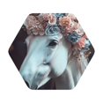 thumbnail image 1 of Pofeuu Flower Crown White Horse Print Leather Coasters Set of 6, Round Cups Mugs Mat Pad for Home Kitchen Heat Resistant Drink Coasters,Hexagon, 1 of 7