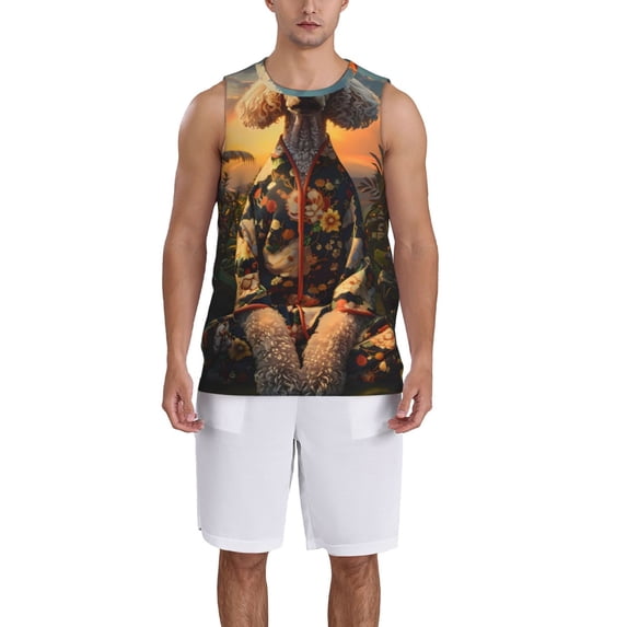 Pofeuu Flower Field Poodle Print Basketball Jersey, Shirts for Men Youth Basketball Jersey Crew Neck-Medium