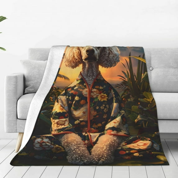 Pofeuu Flower Field Poodle Print Ultra-Soft Micro Fleece Blanket,for Bed Or Sofa,All Season Throw Blankets Flannel Blanket-60"x50"