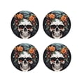 thumbnail image 1 of Pofeuu Flower Horn Skull Print Coasters for Drinks, 4Pack PU Leather Coasters, Bar Drink Coasters for Tabletop Protection, Furniture from Damage-Round Shape, 1 of 6