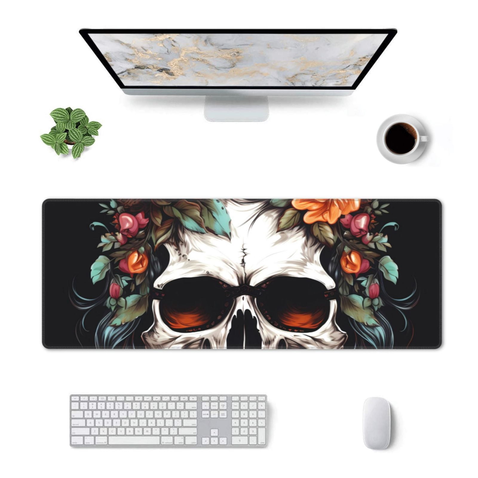 Pofeuu Flower Horn Skull Print Desk Mat for Keyboard and Mouse，Computer ...