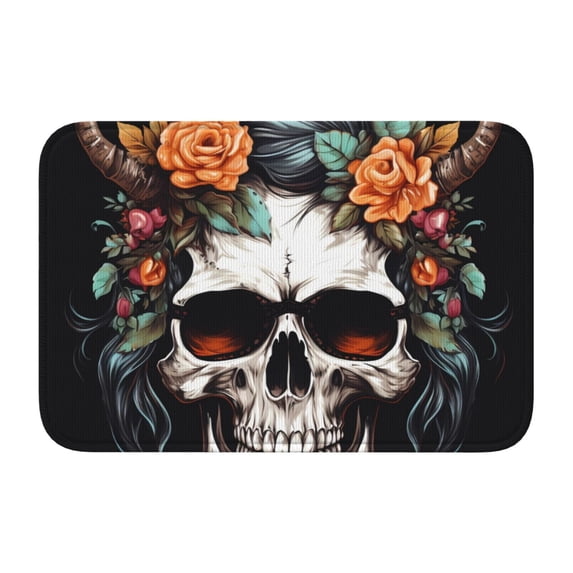 Pofeuu Flower Horn Skull Print Hem Mat 40x60 - Multipurpose Doormat for Indoor & Outdoor Use - Welcome Your Guests with our Entrance Mat