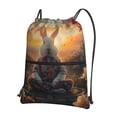 thumbnail image 1 of Pofeuu Flower Meditating Rabbit Print Drawstring Backpack Water Resistant String Bag Sports Sackpack Gym Sack with Side Pocket for Men Women, 1 of 6