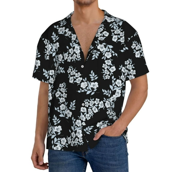 Pofeuu Flower Print Mens Casual Short Sleeve Shirts Beach Summer Spread Collar Pocket Tops Men's Casual Short-sleeved Shirt-Medium