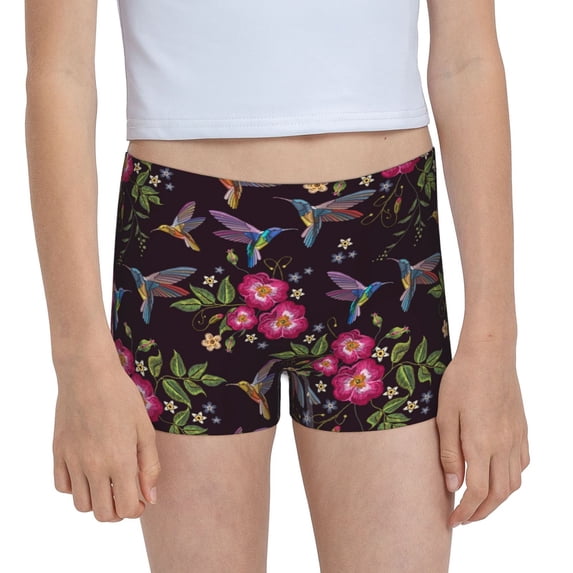 Pofeuu Flowers And Humming Bird1 Print Soft Cotton Girls Boyshort panties Toddler Underwear-Large
