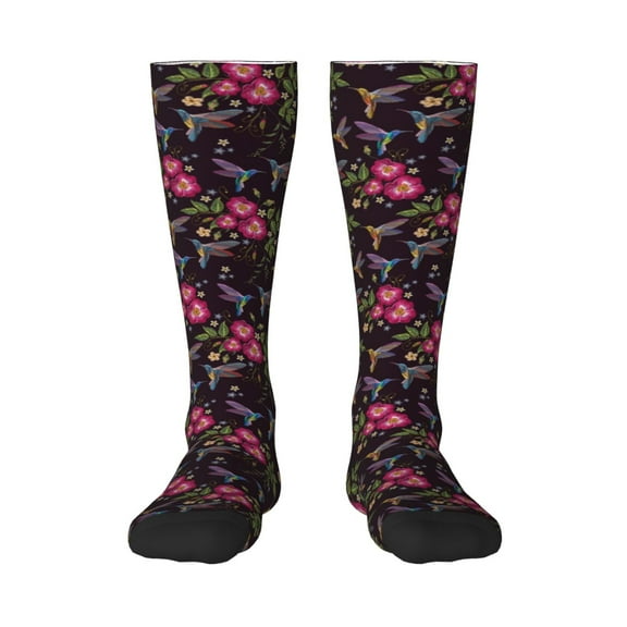 Pofeuu Flowers And Humming Bird1 Print Stockings, Adult Running Hiking Socks for Youth and Adult