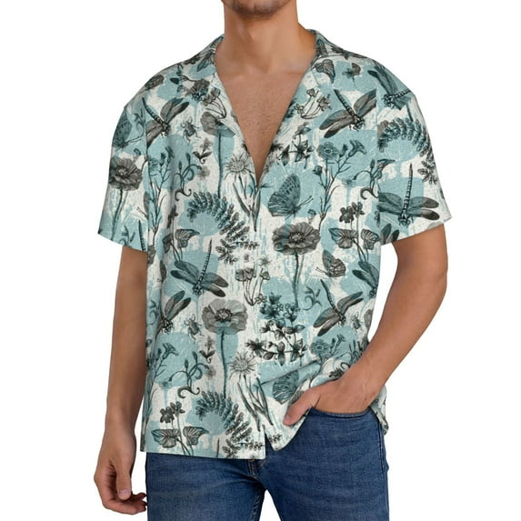 Pofeuu Flowers In Vintage Print Mens Casual Short Sleeve Shirts Beach Summer Spread Collar Pocket Tops Men's Casual Short-sleeved Shirt-Large
