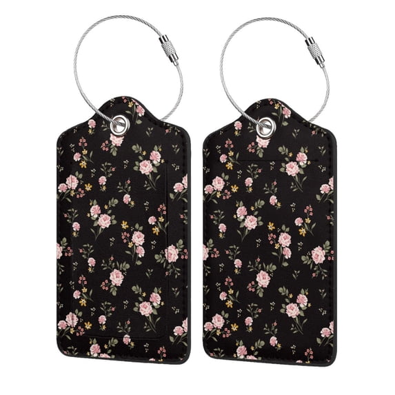 Pofeuu Flowers Print Luggage Tags, Privacy Cover ID Label with Stainless Steel Loop and Address Card for Travel Bag Suitcase-4 PCS