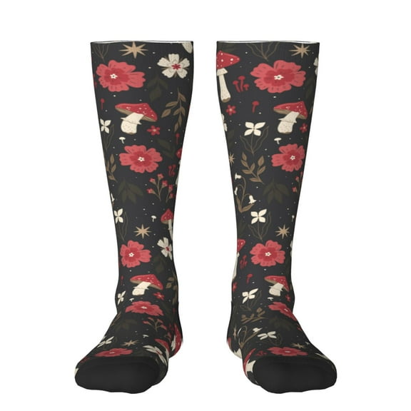 Pofeuu Fly Agaric and Flowers Print Stockings, Adult Running Hiking Socks for Youth and Adult