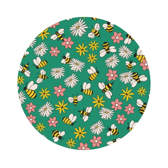 Pofeuu Flying Bees Print Leather Coasters Set of 6, Round Cups Mugs Mat Pad for Home Kitchen Heat Resistant Drink Coasters,Round Shape