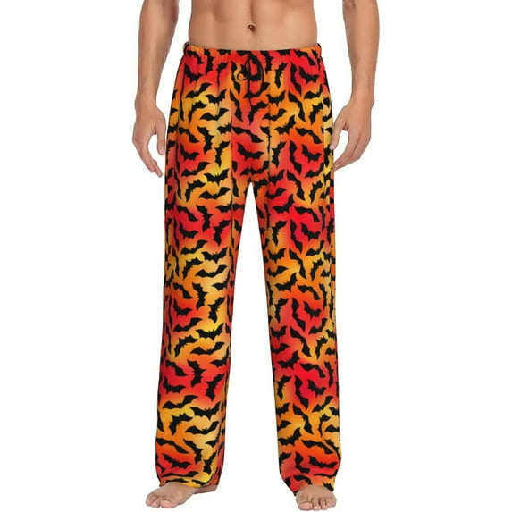 Pofeuu Flying Black Bat Print Men's Pajama Pants, Soft Lounge Pajama Pants with big pockets for Men Plaid Pj Bottoms-X-Large