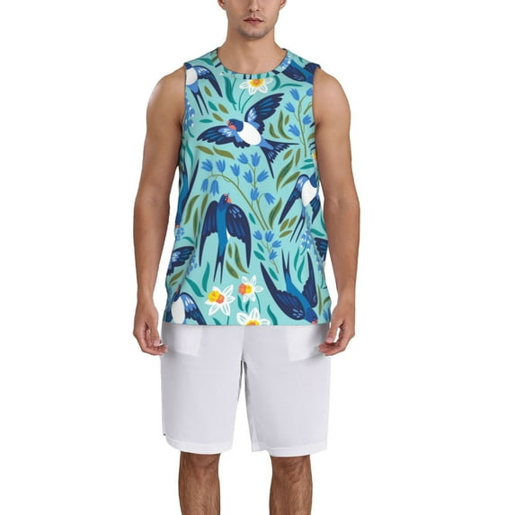 Pofeuu Flying Swallows Print Basketball Jersey, Shirts for Men Youth Basketball Jersey Crew Neck-X-Large