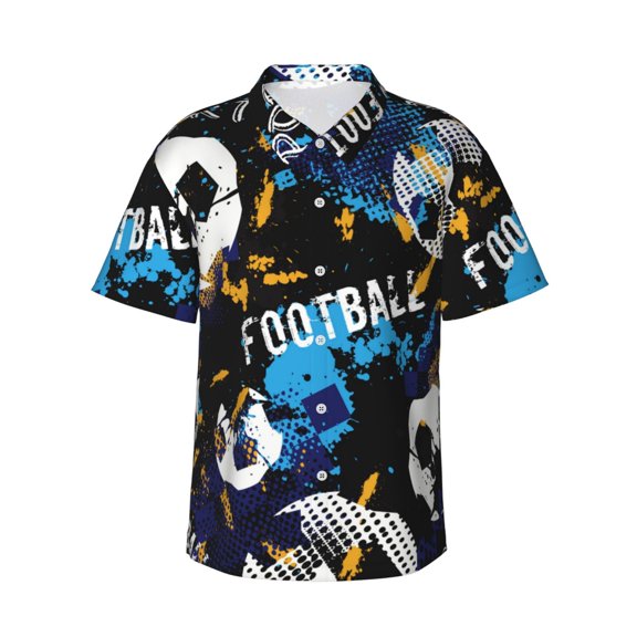 Pofeuu Football Print Hawaiian Shirt for Men Sleeves Casual Button Down Summer Beach Dress Shirts T-Shirts,Large