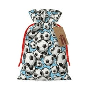 Pofeuu Football Soccer Ball Print Burlap Bags with Drawstrings Drawstring Gift Bags Pouch Bag for Thankgiving Birthday Party Gift Wrapping Treats and Party Favors-Small