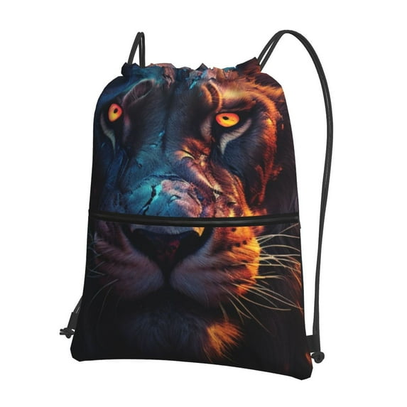 Pofeuu Forest Cool Lion Print Drawstring Backpack Water Resistant String Bag Sports Sackpack Gym Sack with Side Pocket for Men Women