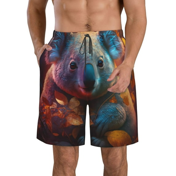 Pofeuu Forest Koala Prin Men's Swim Trunks Quick Dry Bathing Suit Swimming Board Shorts Mesh Lining Beach Swimwear-Small