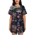 thumbnail image 1 of Pofeuu Forest Mushroom Skull Print Women's Pajama Set Short/Shorts Soft Button PJs Elastic Drawstring Waist Sleepwear-Small, 1 of 6