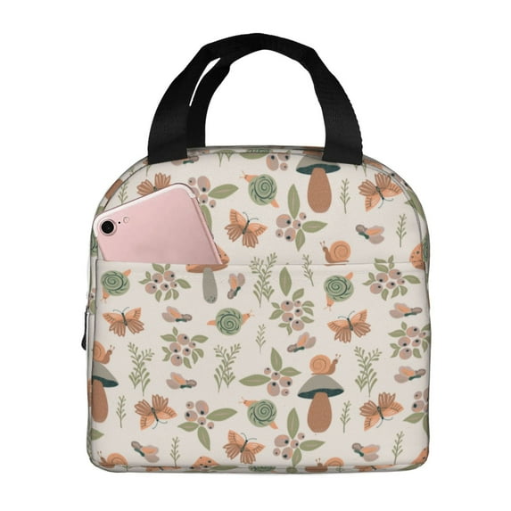 Pofeuu Forest Mushrooms Insects Print Lunch Bag Lunch Box Large Capacity Insulated Lunch Bag for Adult, Leakproof Reusable Lunch Tote Bags for Work