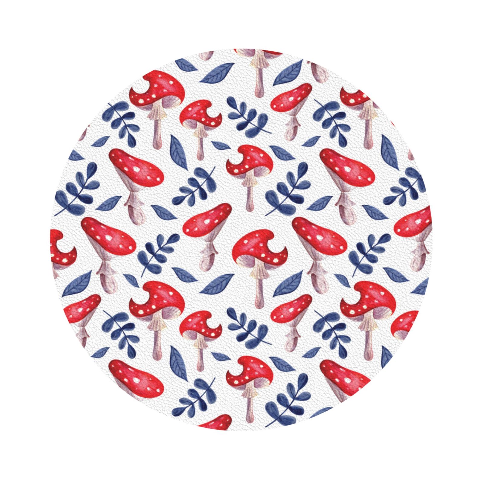 Pofeuu Forest Mushrooms1 Print Leather Coasters Set of 6, Round Cups