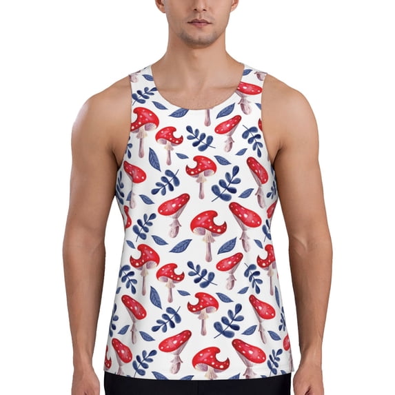 Pofeuu Forest Mushrooms1 Print Men's Workout Tank Tops Sleeveless Muscle Gym Shirt Quick Dry-Medium