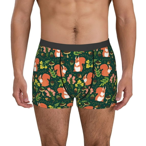 Pofeuu Forest Squirrel Print Men’s Boxer Briefs, Moisture-Wicking Underwear, Regular,Trunk-XX-Large