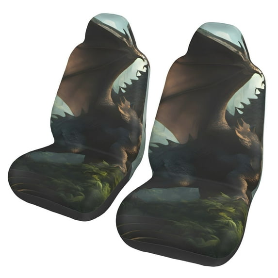 Pofeuu Forest Stone-Colored Dragon Print Automotive Car Seat Covers Flat Cloth Full Set Seat Covers,Car Seat Covers front seats for Cars Trucks and SUVs(Two packs)