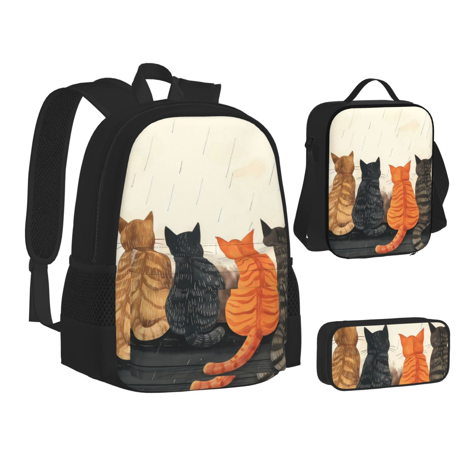 Pofeuu Four Cats Watching Rain Print Backpack Travel Backpacks With ...