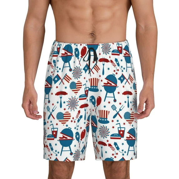 Pofeuu Fourth Of July Party Print Men's Soft Woven Elastic Waistband Sleep Pajama Short-Medium