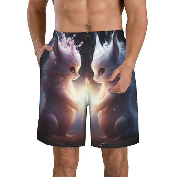 Pofeuu Fox Couple Prin Men's Swim Trunks Quick Dry Bathing Suit Swimming Board Shorts Mesh Lining Beach Swimwear-3X-Large