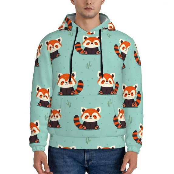 Pofeuu Fox Print Mens Casual Hooded Collar Drawstring Hoodies Pullover Sweatshirts Casual Long Sleeve Shirts-Medium