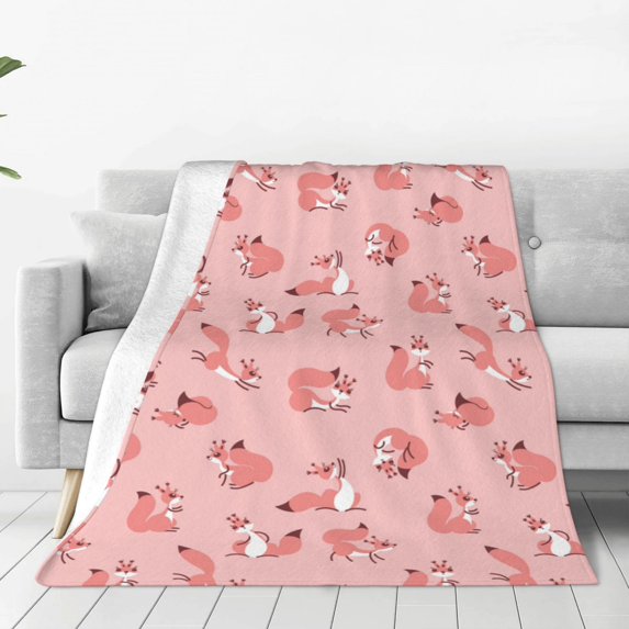 Pofeuu Fox Print Ultra-Soft Micro Fleece Blanket,for Bed Or Sofa,All Season Throw Blankets Flannel Blanket-60"x50"