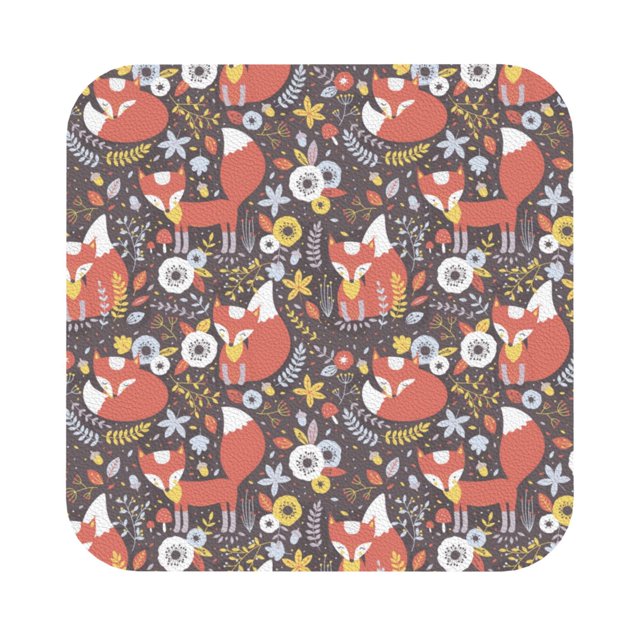 Pofeuu Foxes Print Leather Coasters Set of 6, Round Cups Mugs Mat Pad