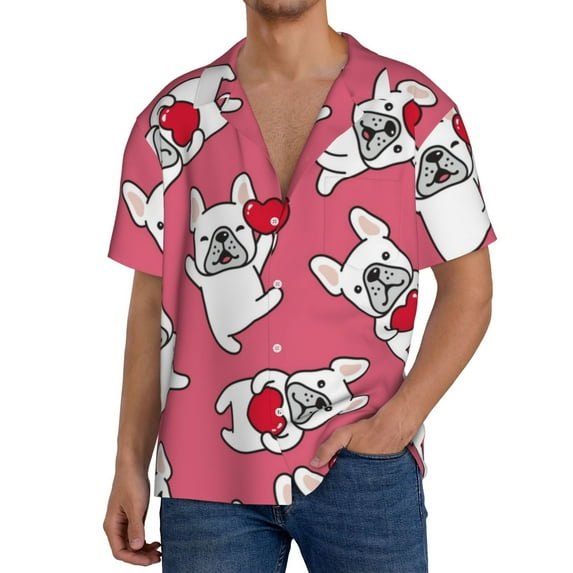 Pofeuu French Bulldog Print Mens Casual Short Sleeve Shirts Beach Summer Spread Collar Pocket Tops Men's Casual Short-sleeved Shirt-XX-Large