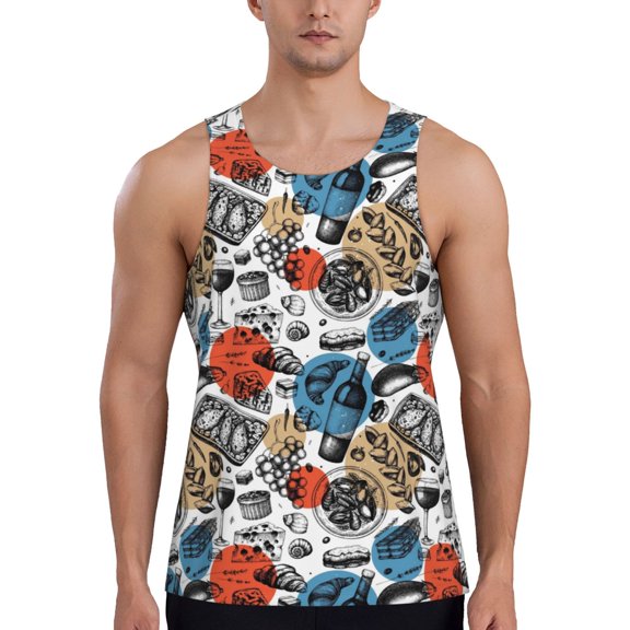 Pofeuu French Food Print Men's Workout Tank Tops Sleeveless Muscle Gym Shirt Quick Dry-Large