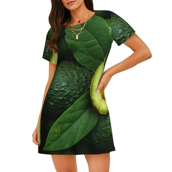 Pofeuu Fresh Avocados Print Women's Loose Fit Short Sleeve Nightgown, Comfortable Sleep Dress for Women, Casual Lounge Sleepwear, Soft Cotton Sleep Dress