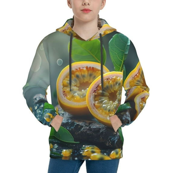 Pofeuu Fresh Passion Fruit Still Life Print Kids Pullover Hoodies Warm Thick Hooded Sweatshirt with Packet for Boys Girls-X-Large