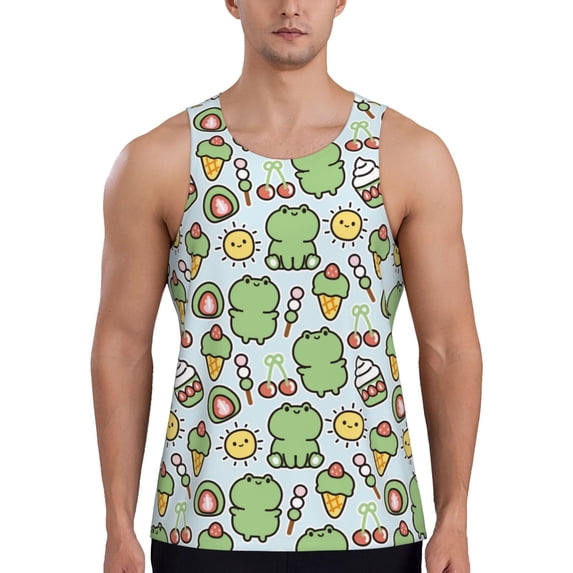 Pofeuu Frog With Sweet Print Men's Workout Tank Tops Sleeveless Muscle Gym Shirt Quick Dry-4X-Large