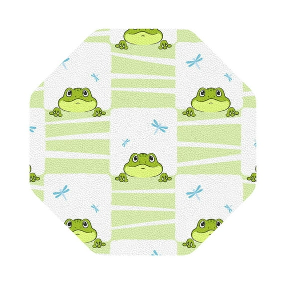 Pofeuu Frogs and Dragonflies Print Leather Coasters Set of 6, Round Cups Mugs Mat Pad for Home Kitchen Heat Resistant Drink Coasters,Octagon