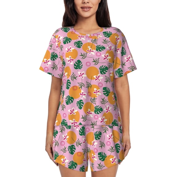 Pofeuu Fruit Print Women's Pajama Set Short/Shorts Soft Button PJs Elastic Drawstring Waist Sleepwear-4X-Large