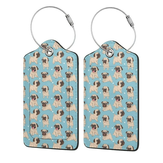 Pofeuu Funny Cartoon Pugs Print Luggage Tags, Privacy Cover ID Label with Stainless Steel Loop and Address Card for Travel Bag Suitcase-2 PCS