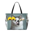 thumbnail image 1 of Pofeuu Funny Cat Print Beach Bag,Waterproof Sandproof Beach Tote Bag, Large Capacity Foldable Beach Bags for Women, 1 of 7