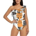 thumbnail image 1 of Pofeuu Funny Cats Print Women's One Piece Swimsuits One Shoulder Swimwear Asymmetric Ruffle Monokinis Bathing Suits-Large, 1 of 6
