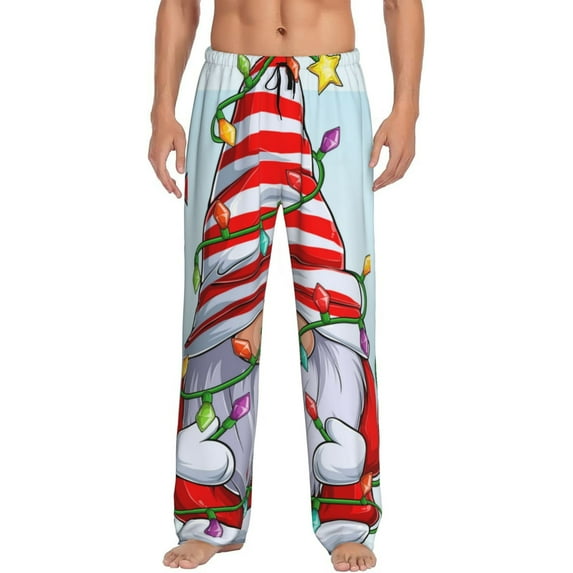 Pofeuu Funny Christmas Gnome Print Men's Pajama Pants, Soft Lounge Pajama Pants with big pockets for Men Plaid Pj Bottoms-Medium