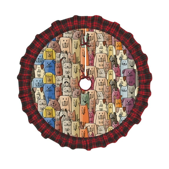 Pofeuu Funny Dogs Family Print Christmas Tree Skirt Tree Skirt Ornaments Soft Plush Christmas Tree Mat for Decorations Holiday Party Indoor Outdoor-30"