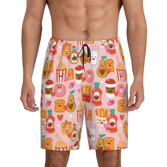 Pofeuu Funny Food Print Men's Soft Woven Elastic Waistband Sleep Pajama Short-Medium