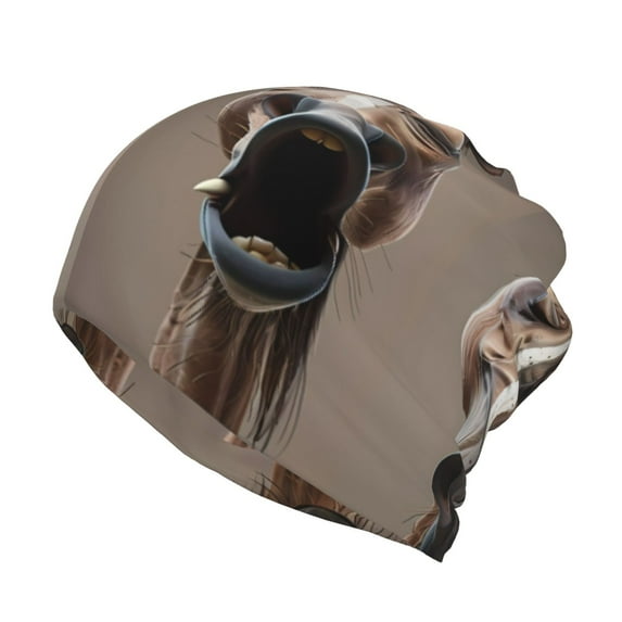 Pofeuu Funny Horse Faces Expressions Print Multifunction Beanie Hat for Men Women Fashion Scarf Soft Stretch Skull Cap