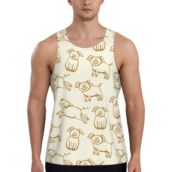 Pofeuu Funny Pigs Print Men's Workout Tank Tops Sleeveless Muscle Gym Shirt Quick Dry-3X-Large