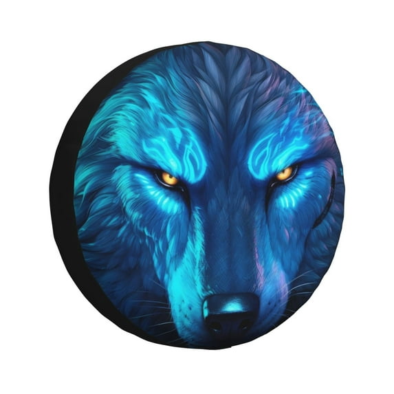 Pofeuu Futuristic Blue Light Wolf Print Spare Tire Wheel Cover for Car Truck SUV Camper Universal Fit Spare Tire Cover RV Spare Tire Covers-16 inch