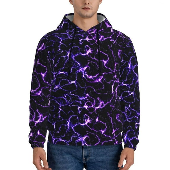Pofeuu Galaxy Lightning Print Mens Casual Hooded Collar Drawstring Hoodies Pullover Sweatshirts Casual Long Sleeve Shirts-4X-Large